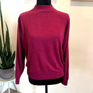 Vintage DUVET Mock Neck Sweater Made in USA Raspberry Pink Knit Size L